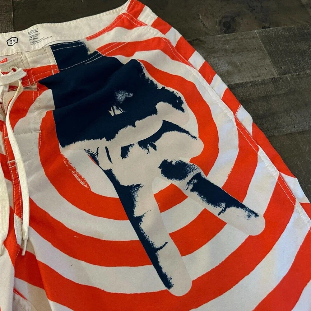 RVCA ANP Board Shorts Mens Size 33 Peace Red White Artist PMTENORE Swim Trunks‎